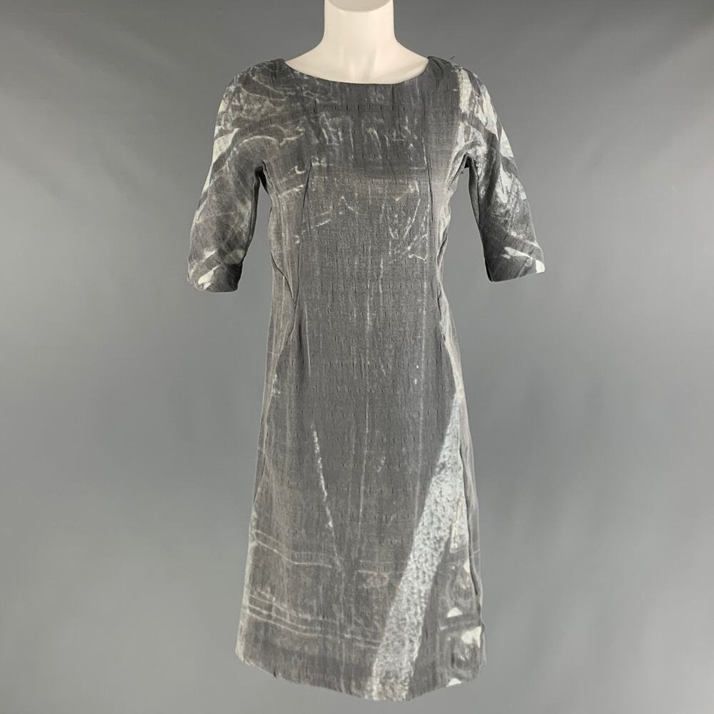 MARNI Size 2 Grey Silver Polyester Silk Marbled Short Sleeve Dress